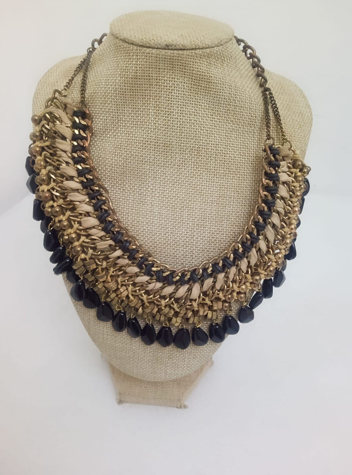 Luxurious multi-layer necklace ZARA Vintage Handmade stones Golden chains Woven