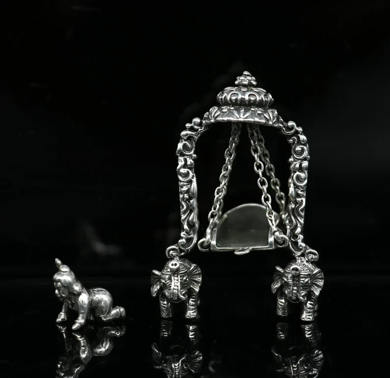 925 sterling silver Lord Krishna with swing statue figurine puja articleart39