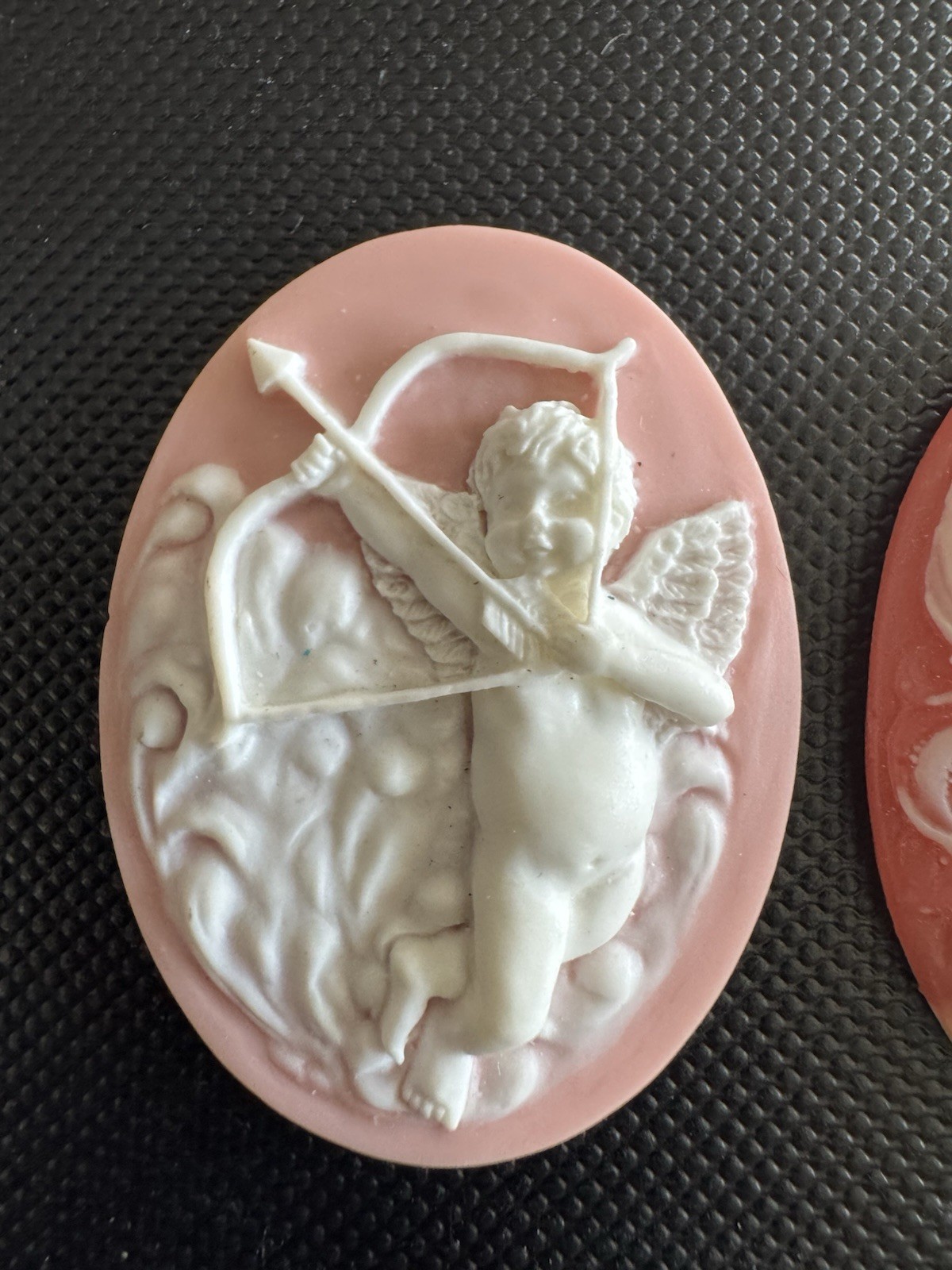 2 Reproduction Resin Cameo Cabachons Cupid and Lady Jewelry Supply