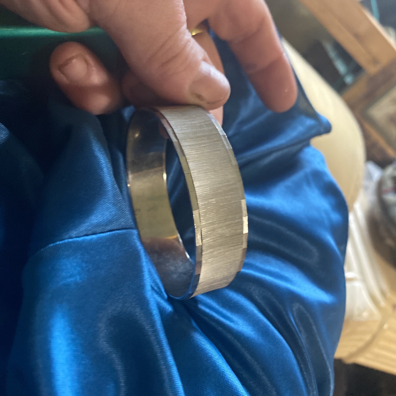 Vintage Monet Bangle Bracelet brushed etched Silver Tone Metal Singed🔥BRILLIANT