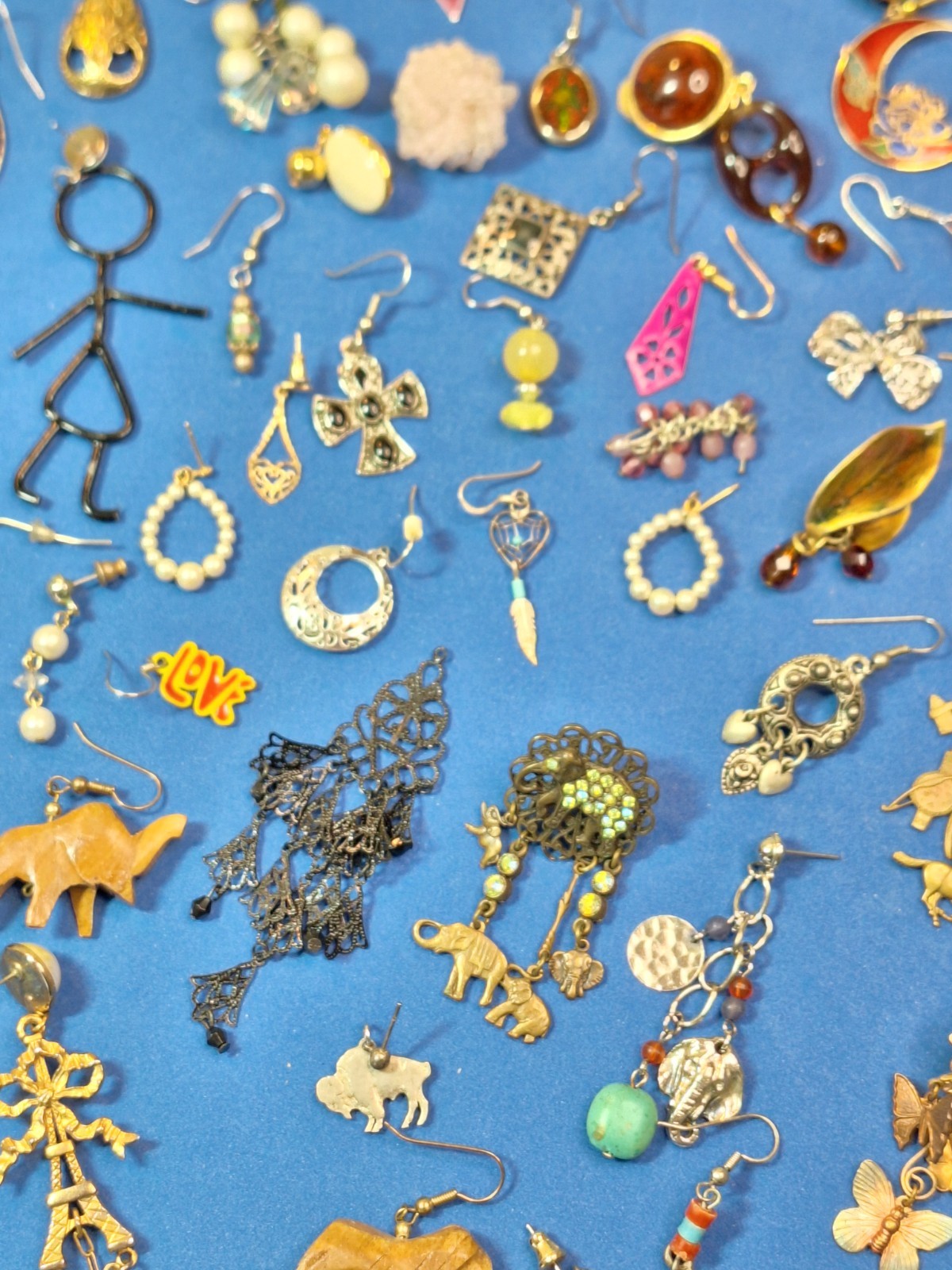 129 pc Single Pierced Earring Lot Rhinestones Dangles Animals Crafts Over 1-lb