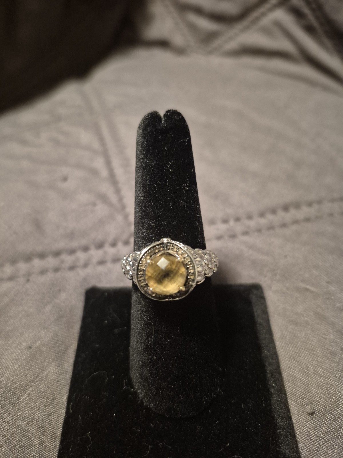 Vintage Sterling And Amber Faceted Stone Victorian Style Halo Ring
