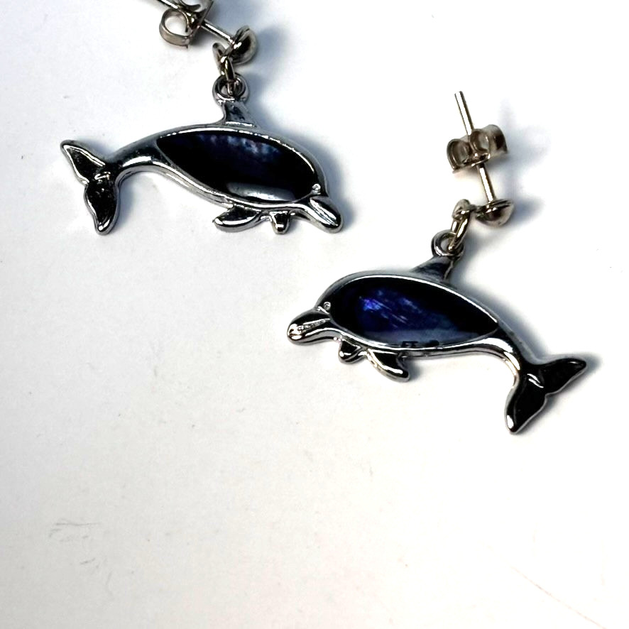 Vintage Mother of Pearl Earrings Dolphins Y2K Kidcore