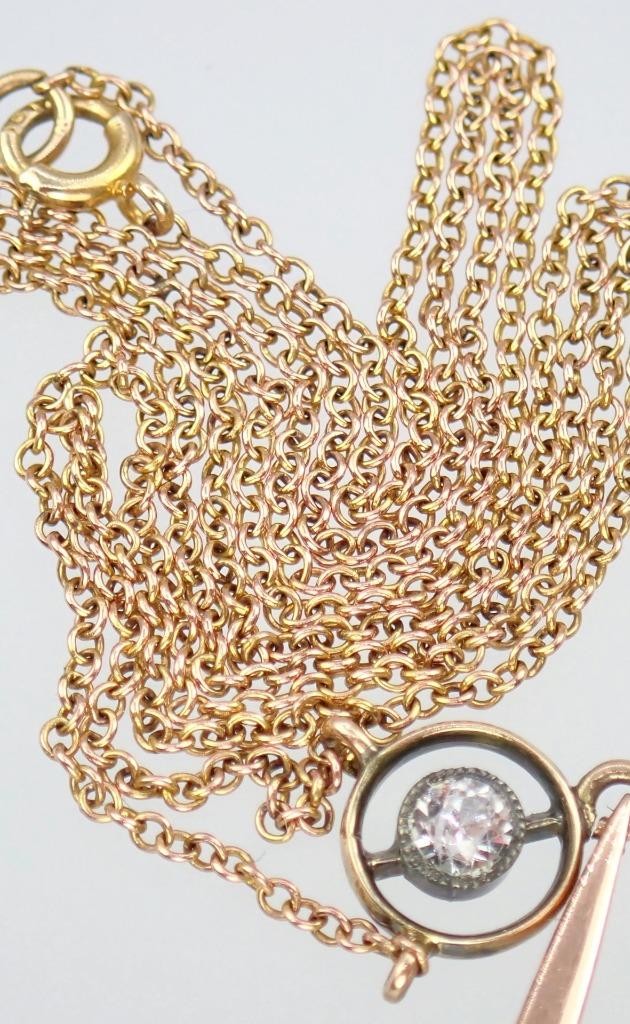 Fab Antique Edwardian Rose Gold Blue Paste White Sapphire Pendant Chain Necklace