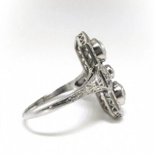 3-Stone 3CT Round Cut Art Deco Shield Halo Lab Created Diamond Ring 925 Silver