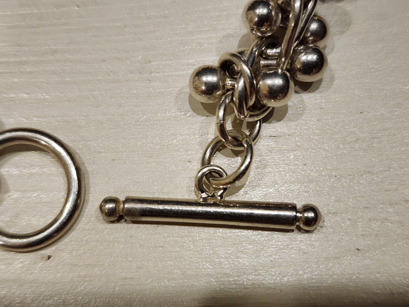 Vintage Heavy Silver Tone Ball Bead Cha Cha Toggle Bracelet 49g Statement 7.5″