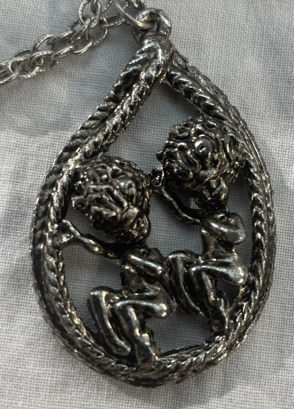 Vintage Cyvra Pixie/Sprite Silver Tone Pendant On A 24” Chain