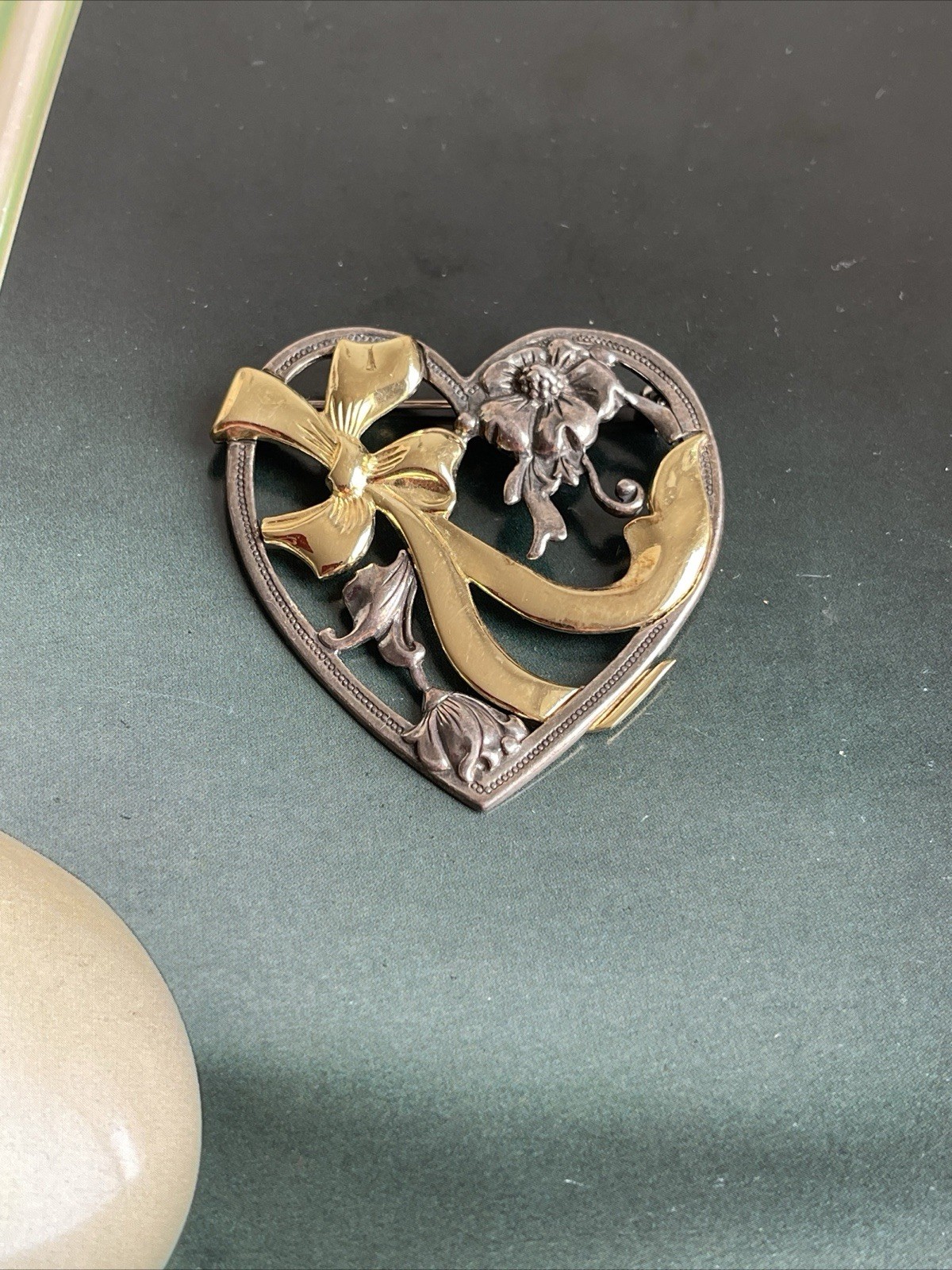 Vintage Sterling Silver&Gold Vermeil Heart 925 Brooch