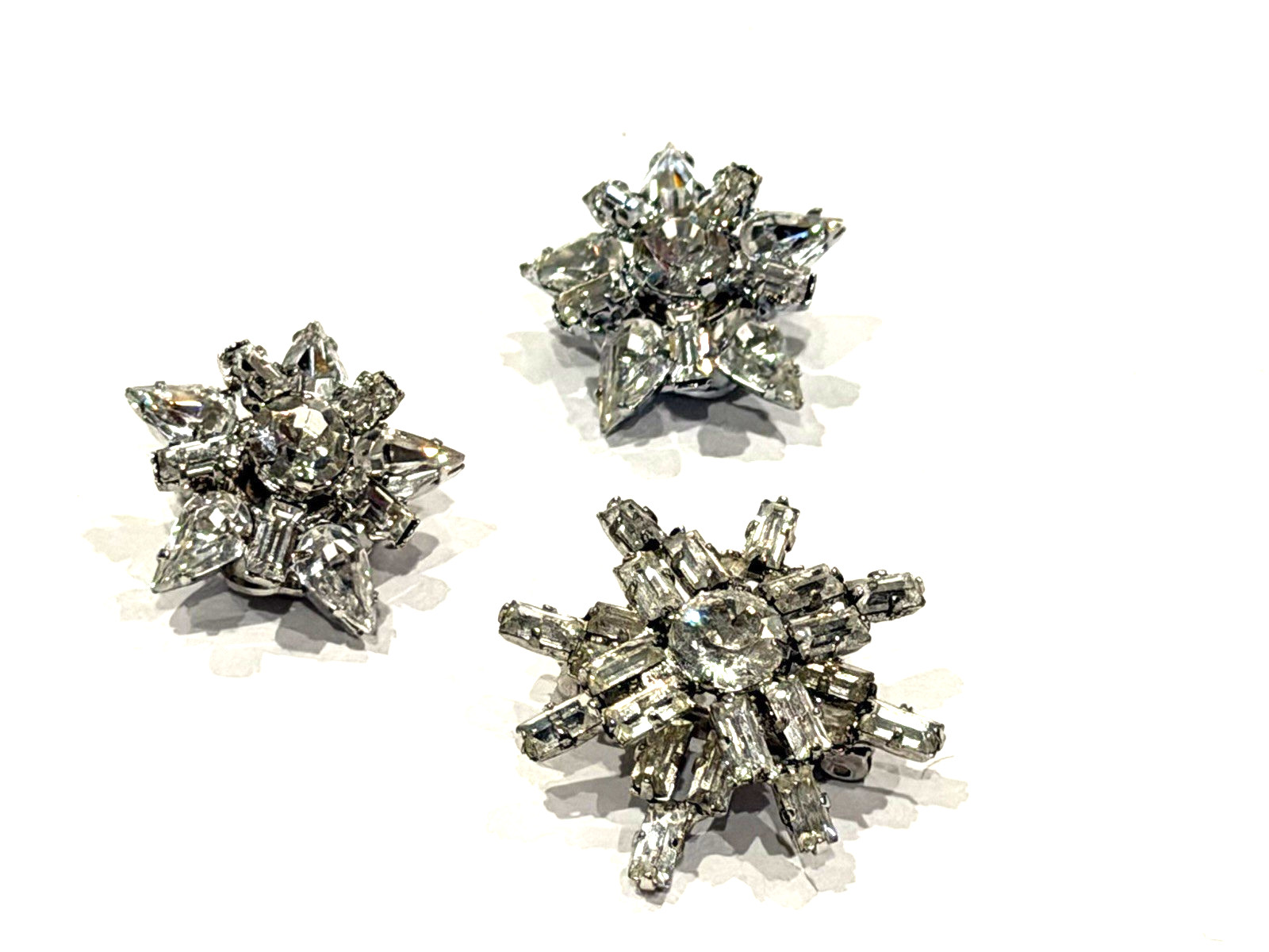 ART DECO AUSTRIA SILVER CRYSTAL RHINESTONE STAR BROOCH CLIP ON EARRINGS SET LOT