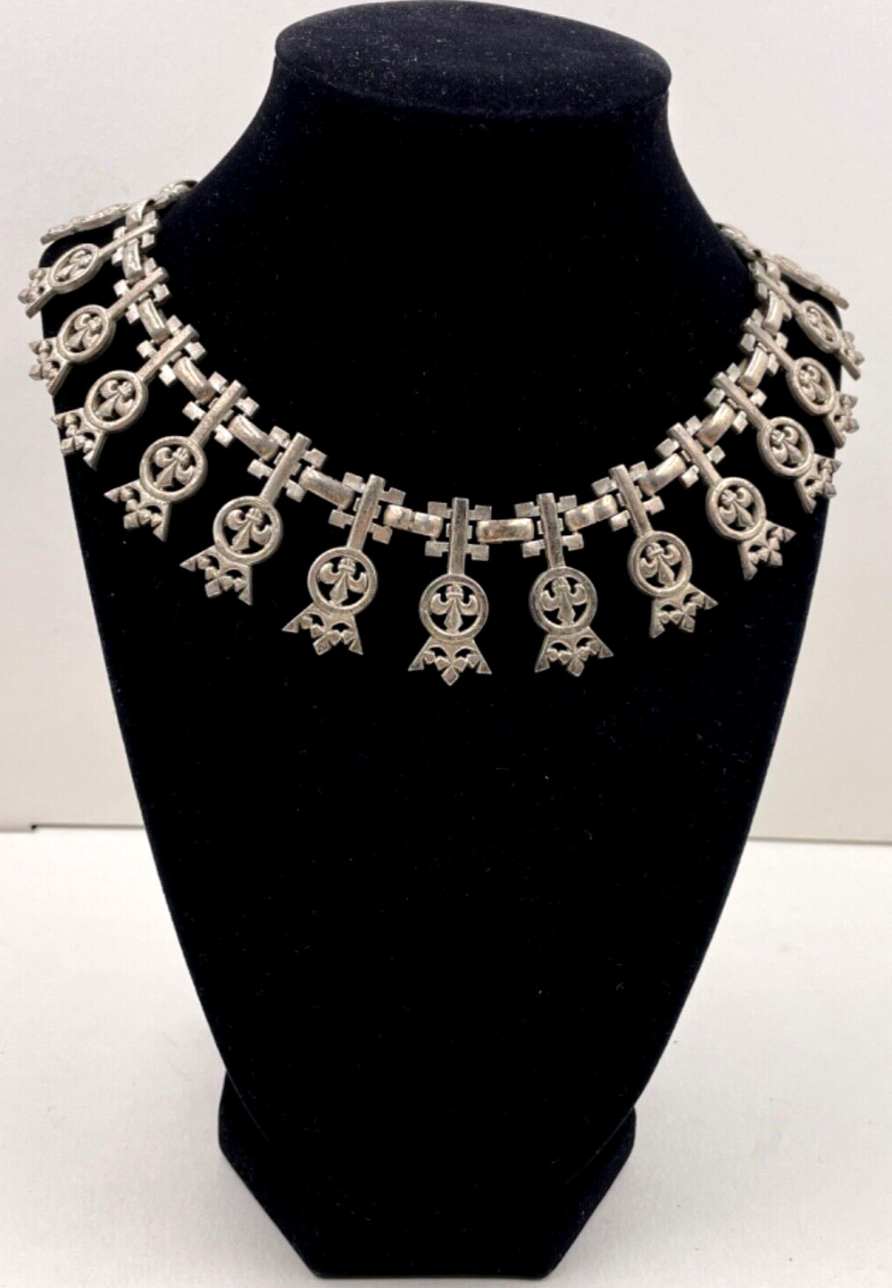 MONET EARLY RARE JUGENDSTIL ART DECO IRON LACE NECKLACE SILVER CLR CHOKER SIGNED