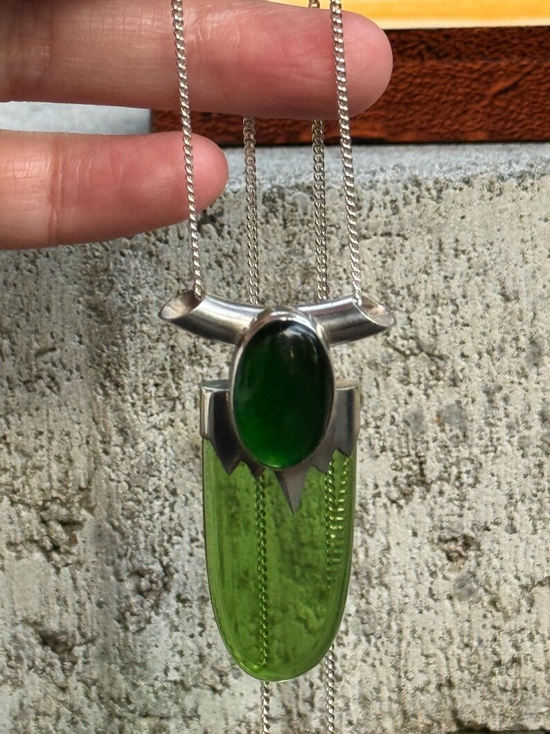 Vintage artisan necklace pendant 925 Sterling silver Art Deco Style