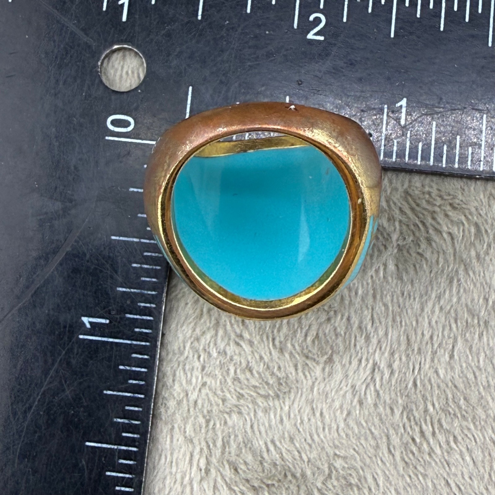 Enamel Dome Ring Blue Abstract Stainless Steel Gold Tone Size 8.75