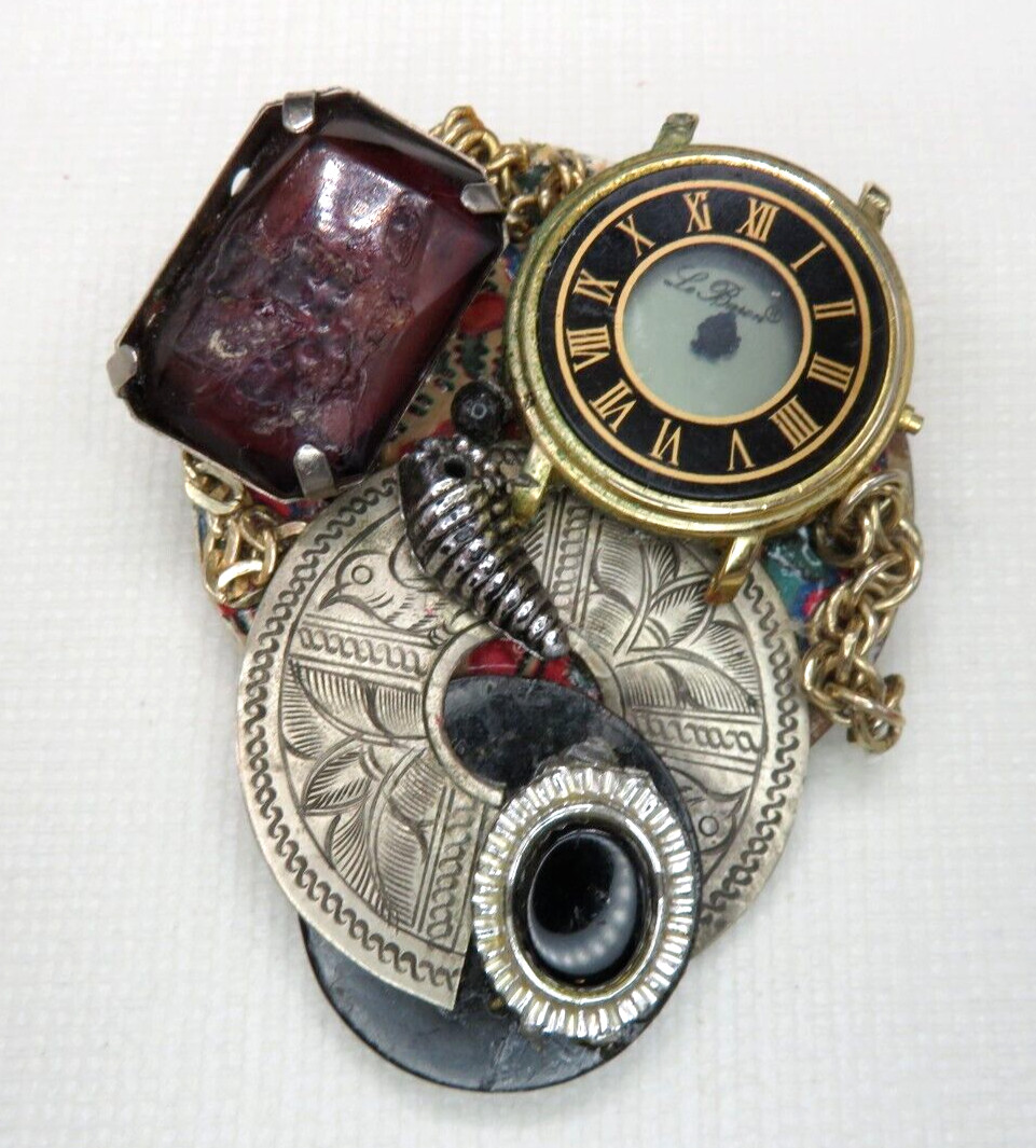 Vintage Steampunk 80’s Funky Watch Brooch Pin USA Seller