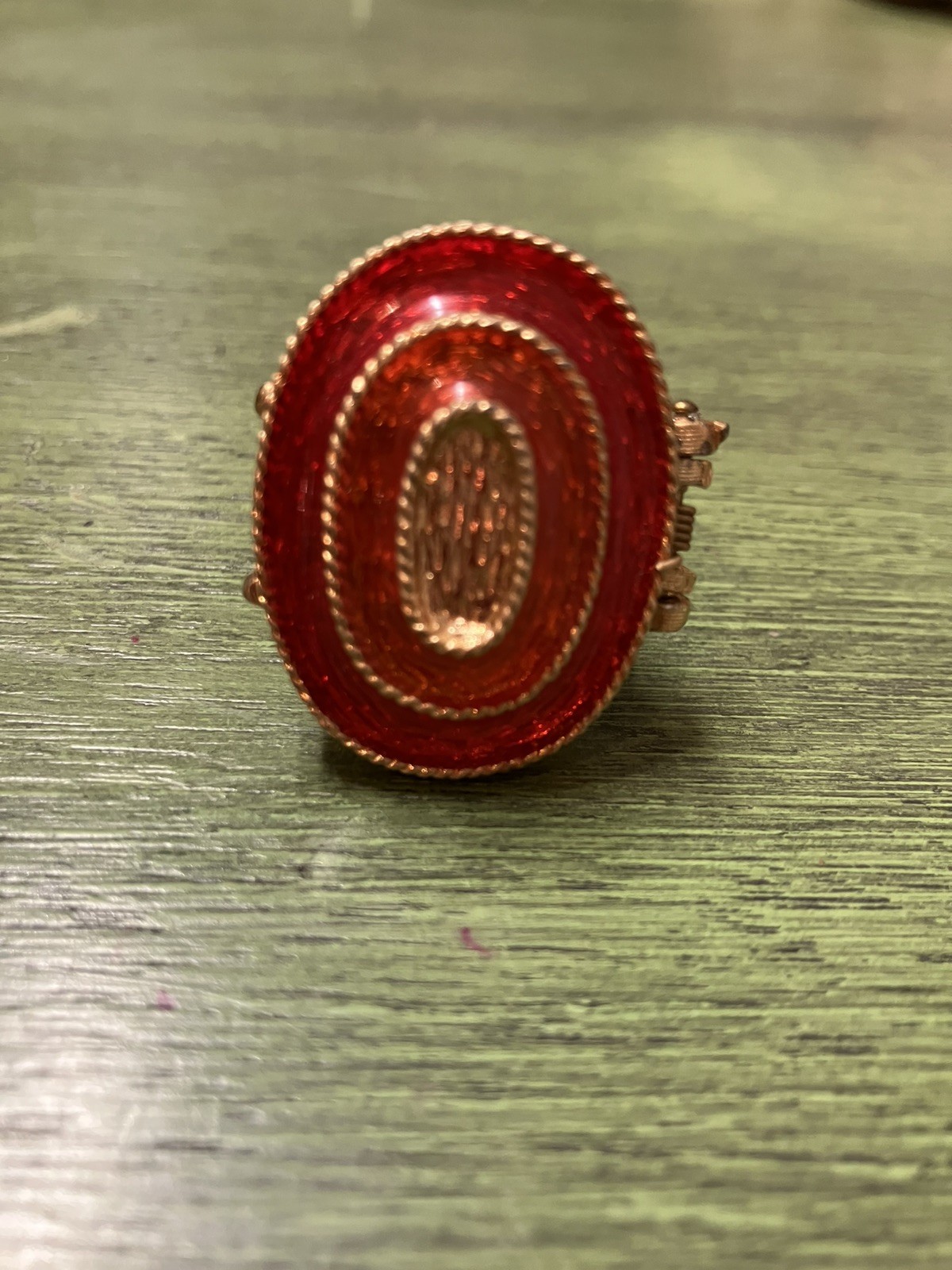 Vintage Adjustable Size Locket Ring. Red & Gold Plated-Very Unique