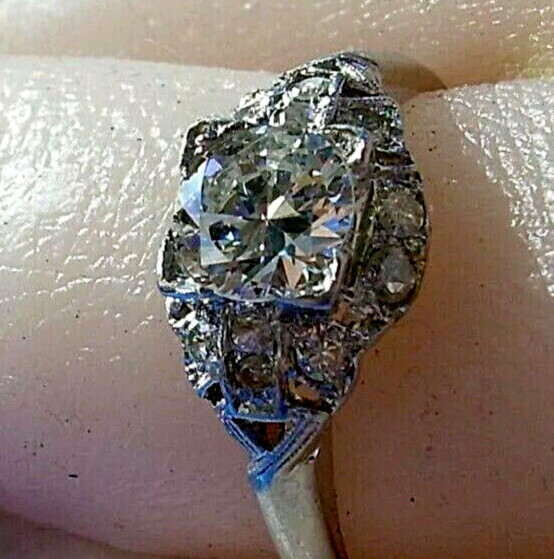 Original EARTH MINED DIAMOND Deco Engagement Ring Vintage PLATINUM Solitaire 6
