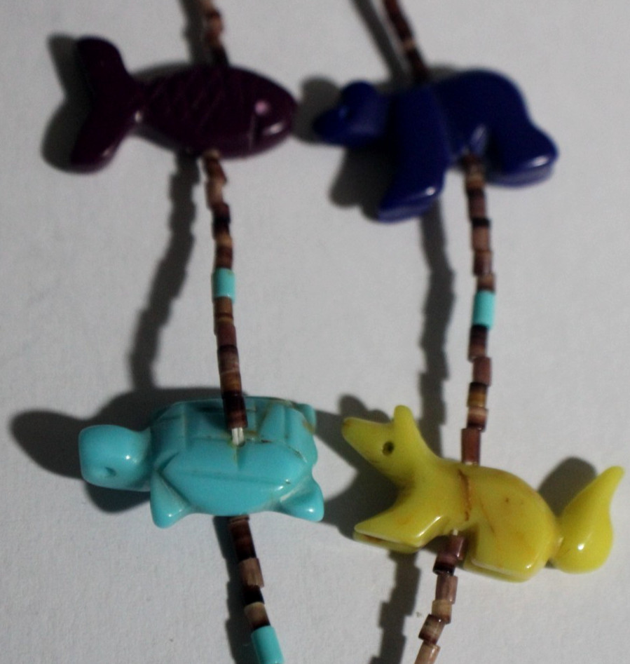 Vintage Carved Stones Multi Color Animals Necklace