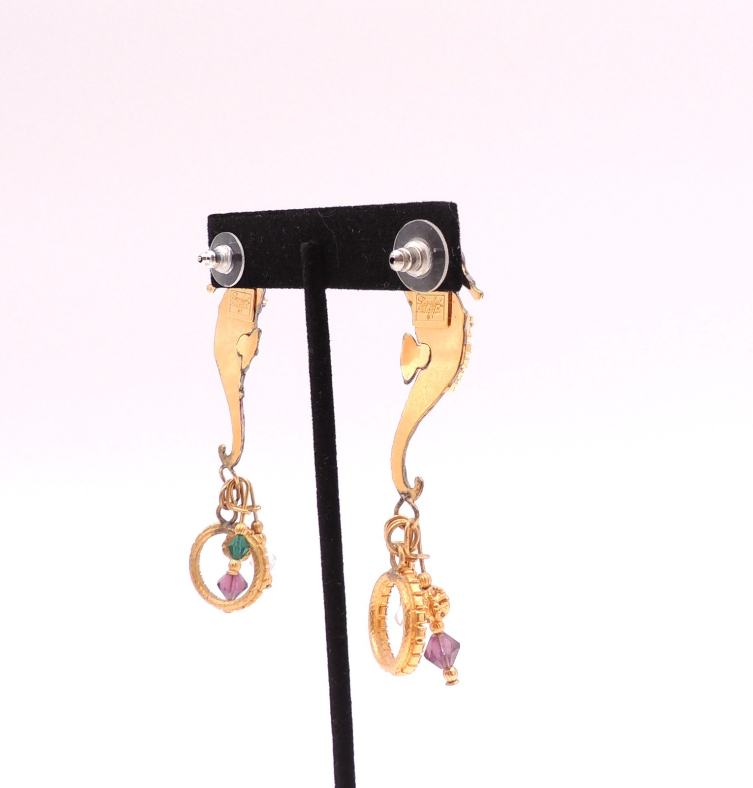 Lunch At The Ritz Seahorse Earrings Dangle Drop Pierced Vintage 90’s Jeweled