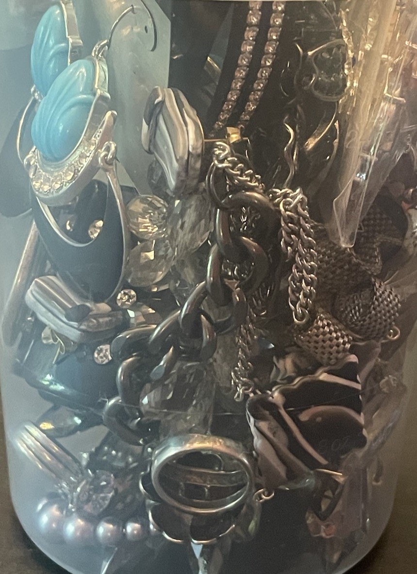 Mystery Jewelry Jar BOLD CHUNKY Curated Black Silver All Wearable Glam Runway