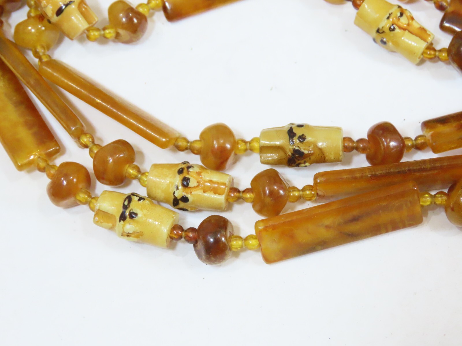 Vintage Necklace Lot Beaded Lucite + Tribal 23-26″ Yellow Butterscotch D1887