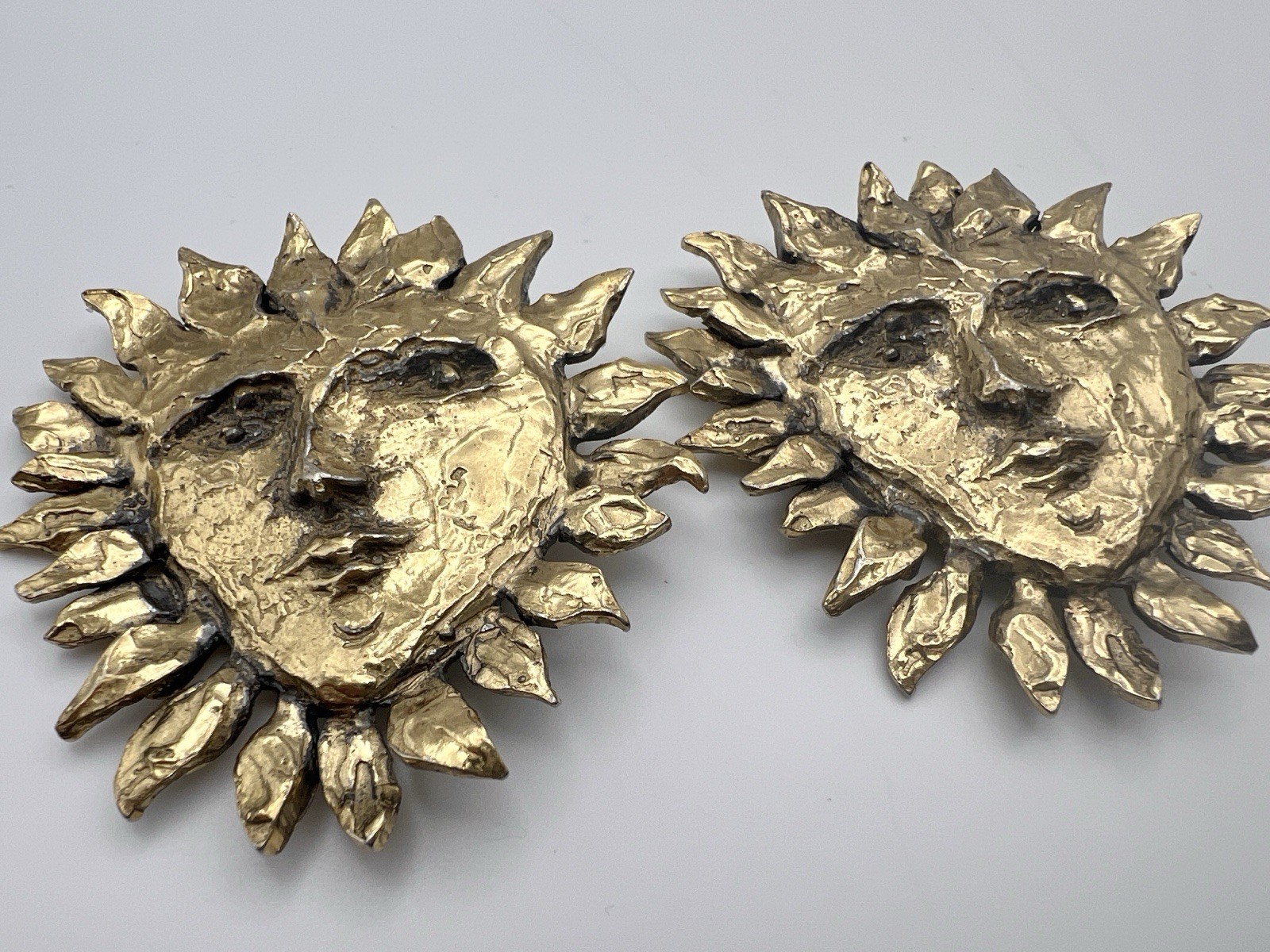 Vintage Yves Saint Laurent YSL Paris Robert Goossens Golden Sun Face Earrings