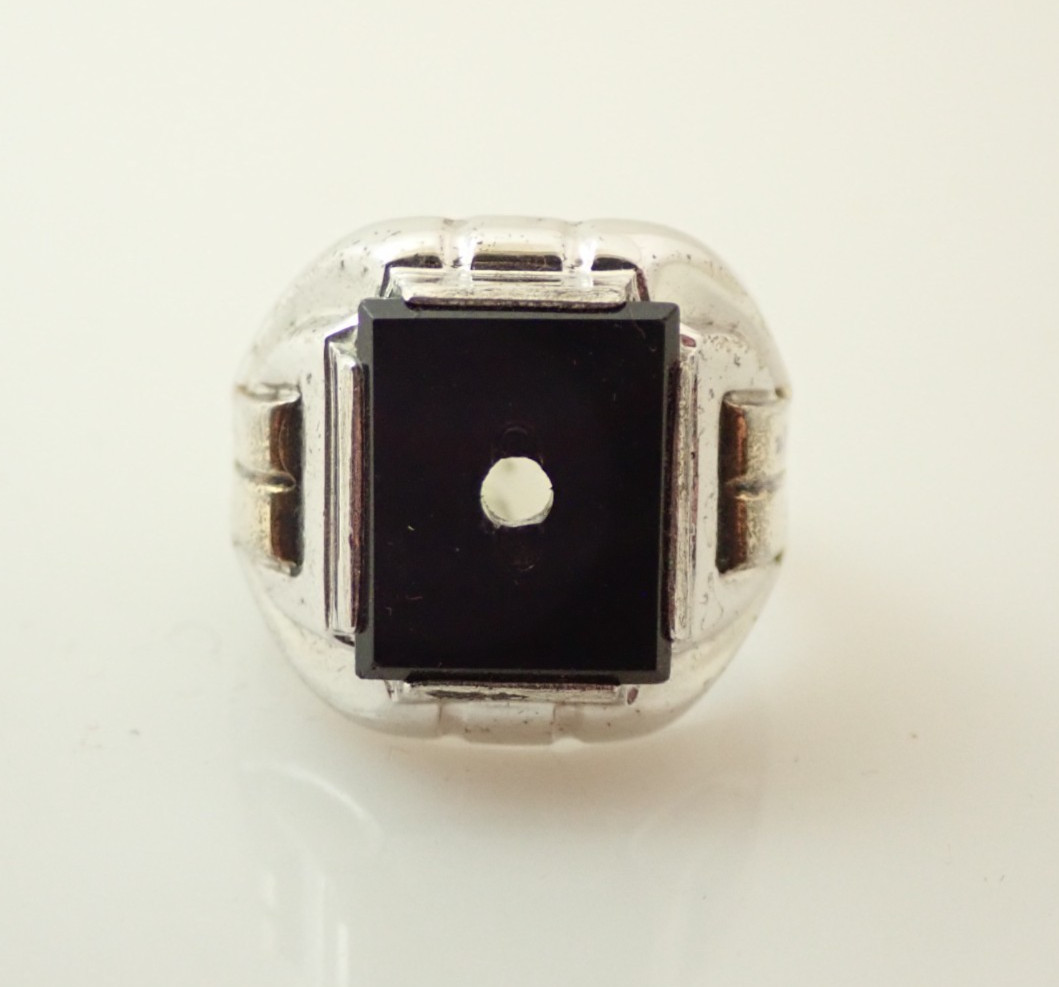 Vintage Deco Clark Coombs Sterling Onyx Signet Initial Emblem Ring NOS 6