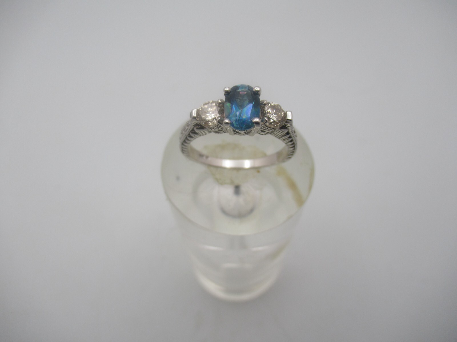 14Kt. White Gold Topaz and Diamond Ring