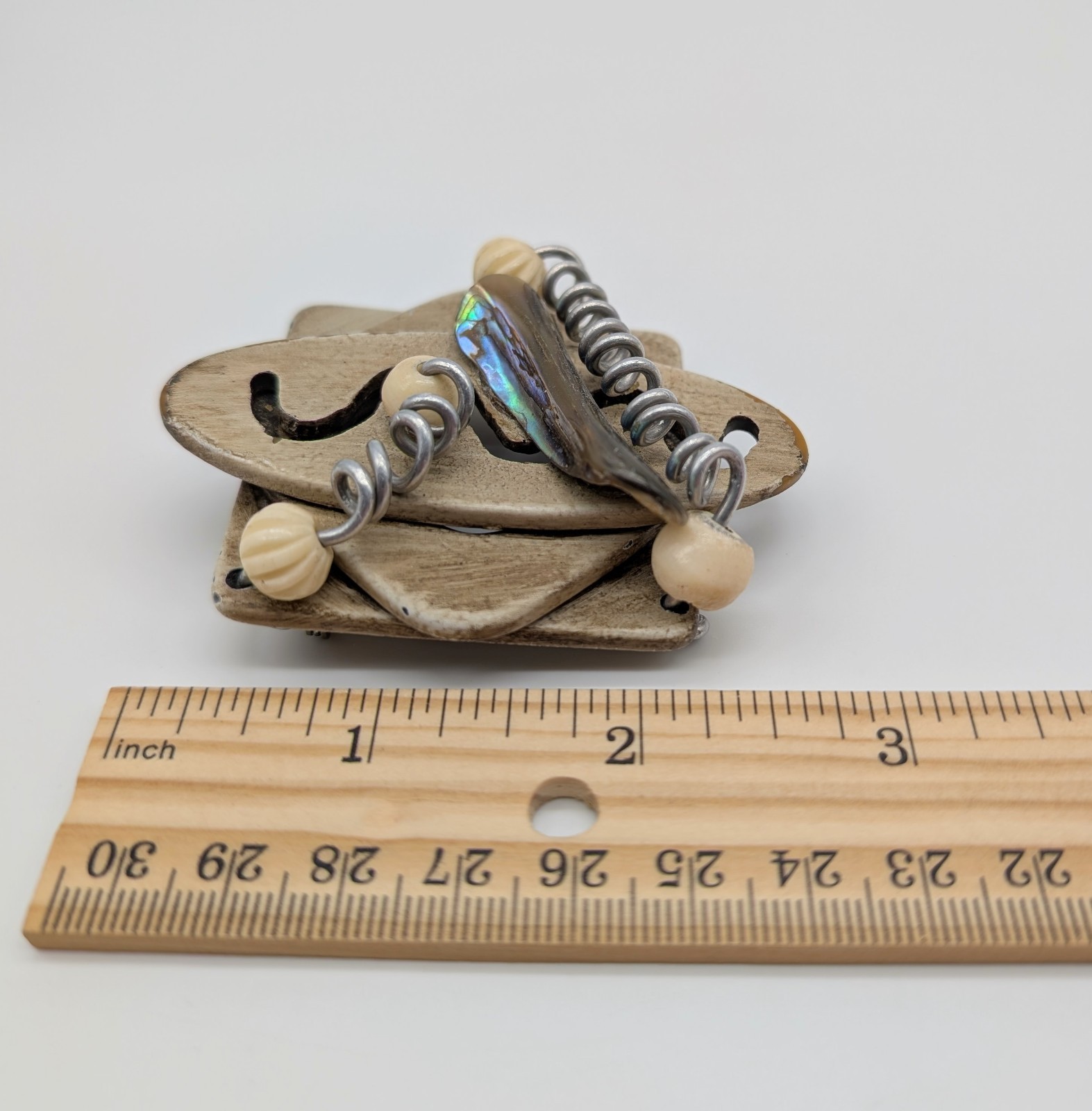 Jeff Lieb Pin Brooch Metal Wood Resin Rare Boho Retro Vintage Signed