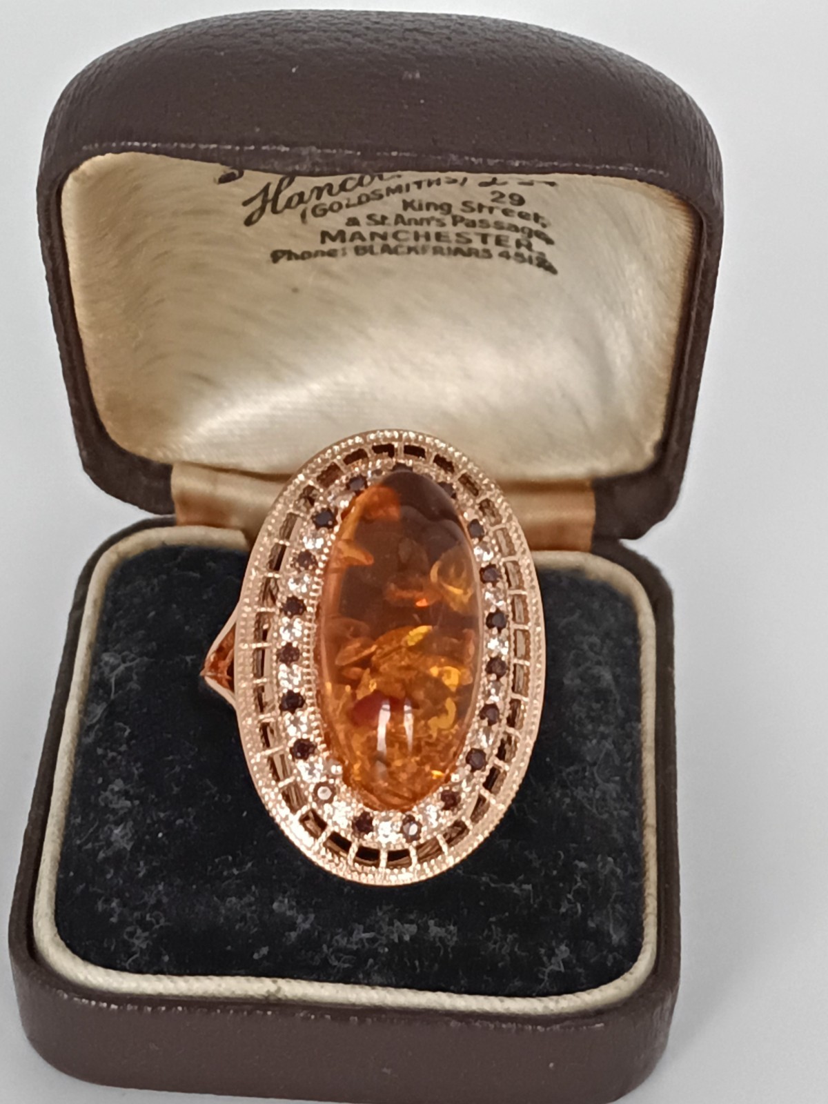 Vintage 1990-s 14 Ct Rolled Gold Amber Ring Size UK P 1/2 US 7 3/4 Hallmarked
