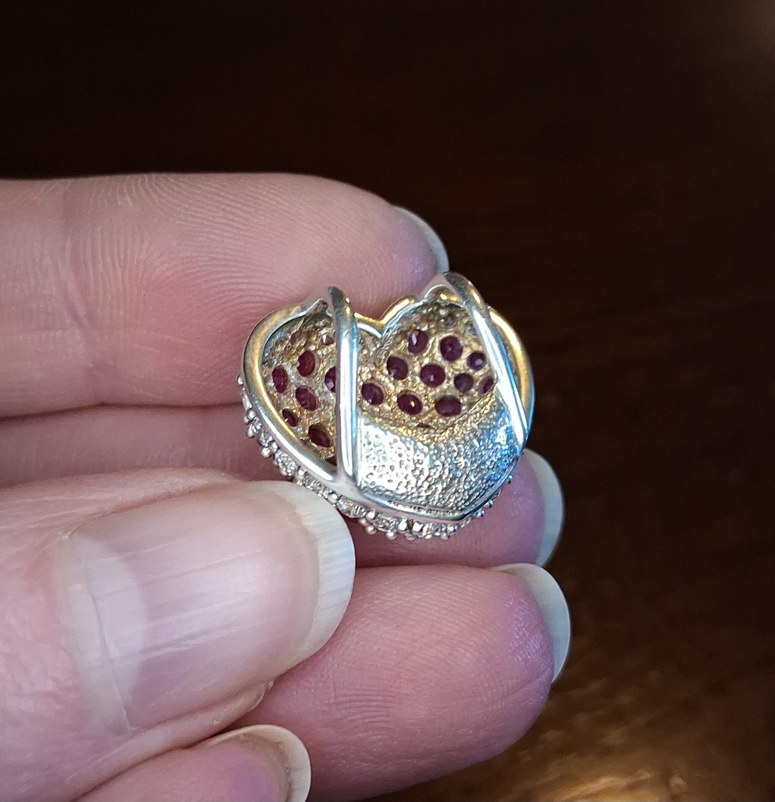 Vintage 1990s Sterling Pave Ruby Heart Slide Pendant Avon See Pics/Description