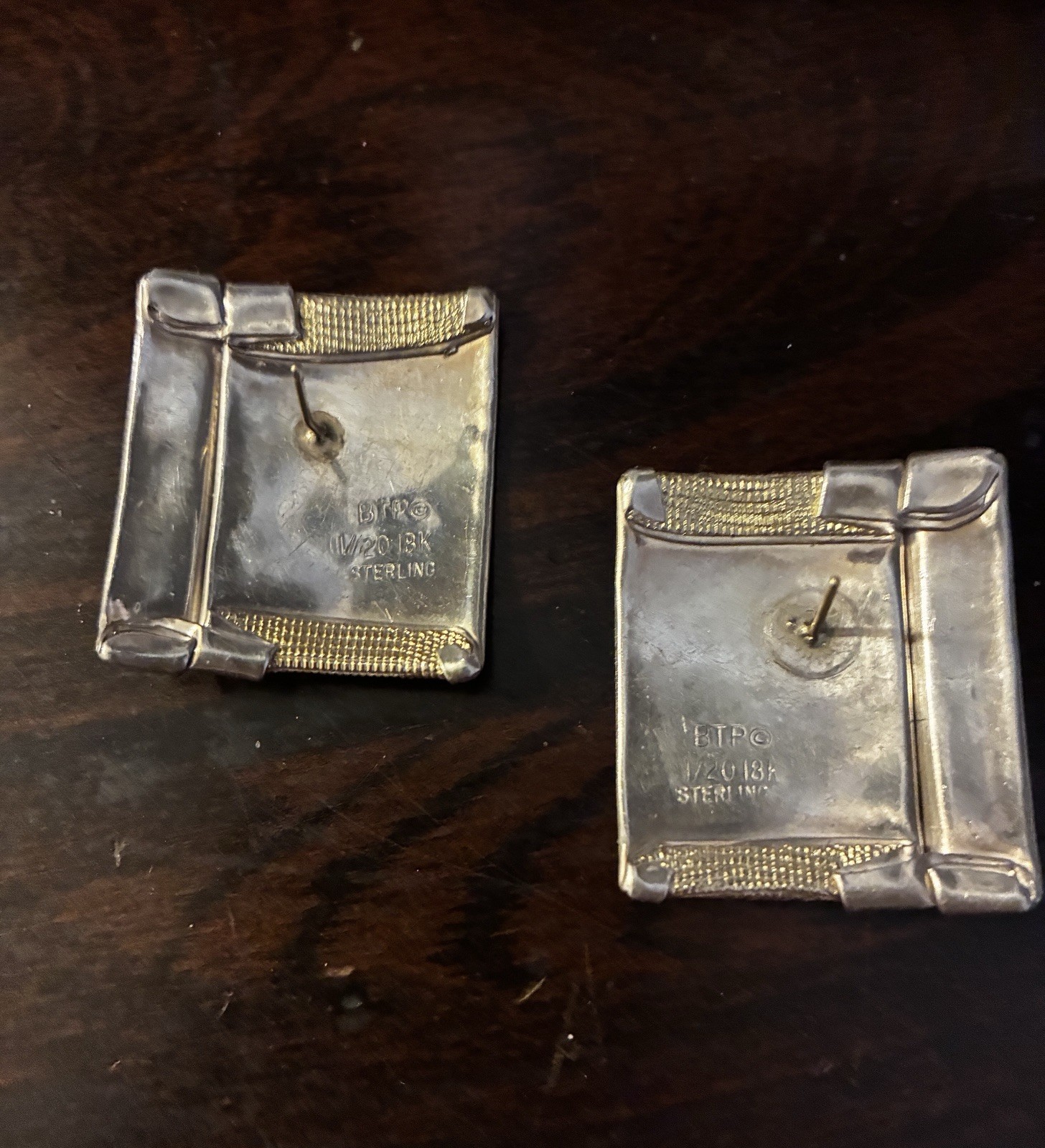 Huge 18K Gold & Sterling Silver Earrings Designer Signed BTP 22.9 Grams