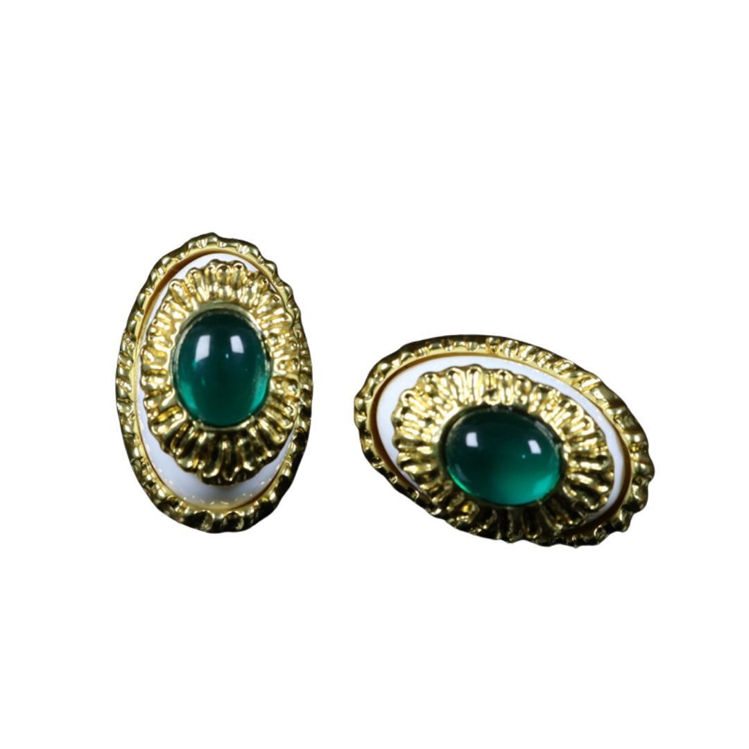 Retro Jewelry French Court Style Plated With Real Gold Glass Eye Studs