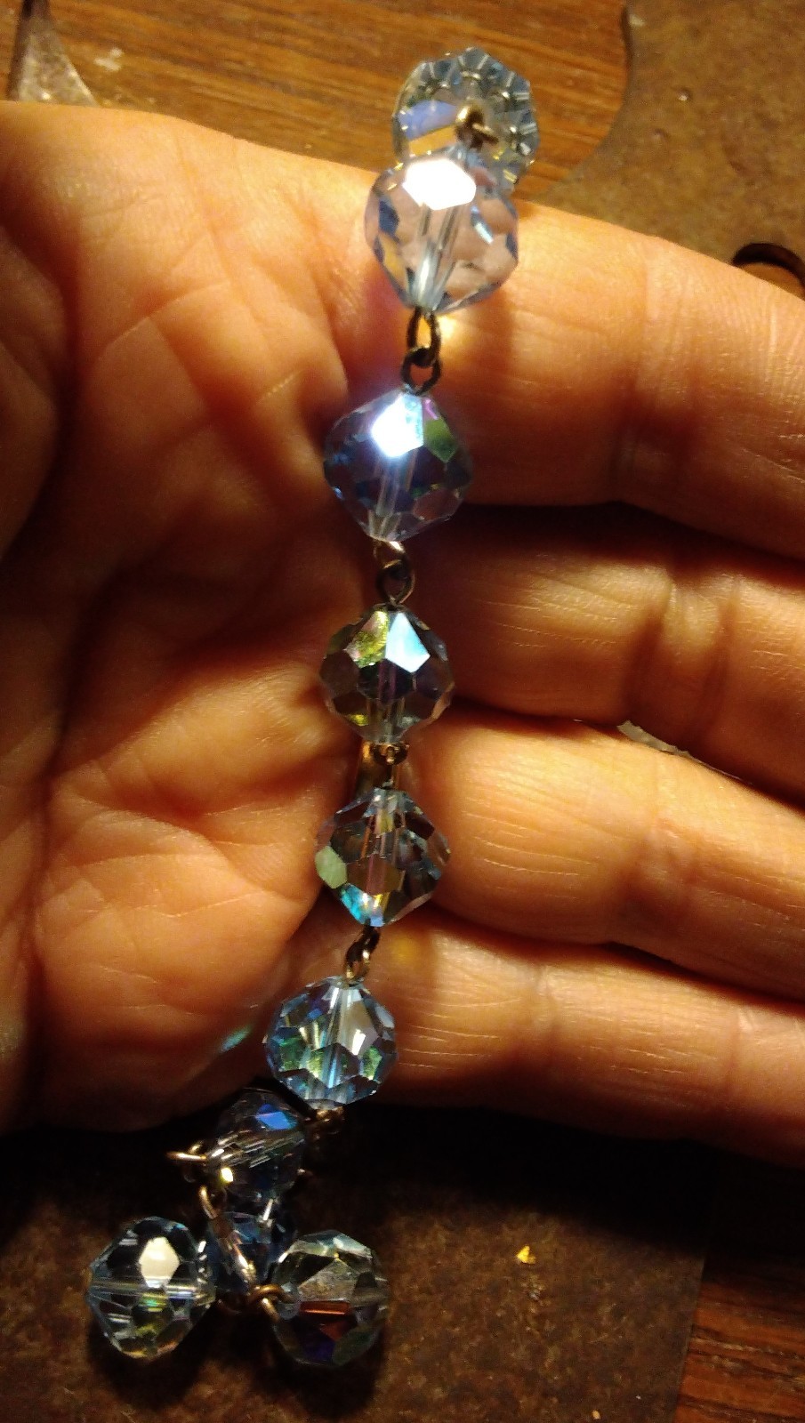 AURORA BOREALIS BLUE Heavy Link CRYSTAL BEAD 8″ BRACELET DANGLES Czech Glass VTG