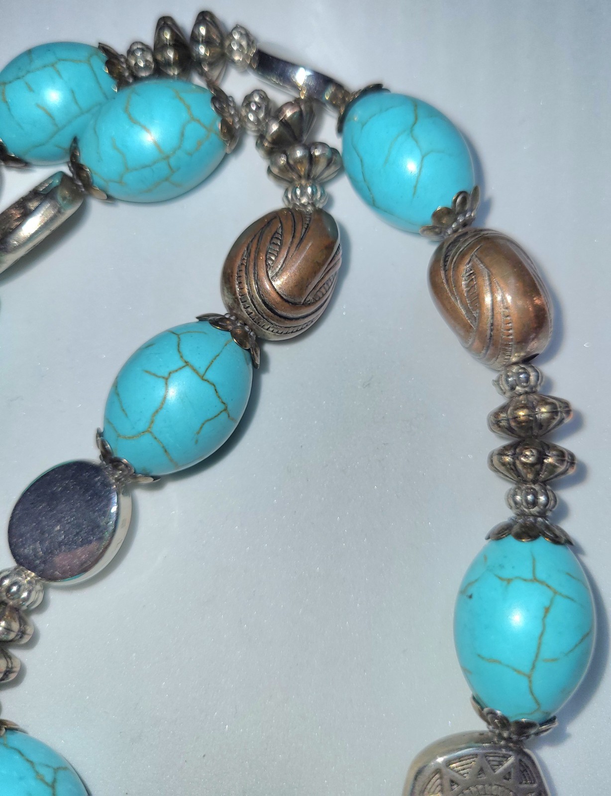 Faux Turquoise Cross Statement Necklace 17″ + Extender Very Good Condition