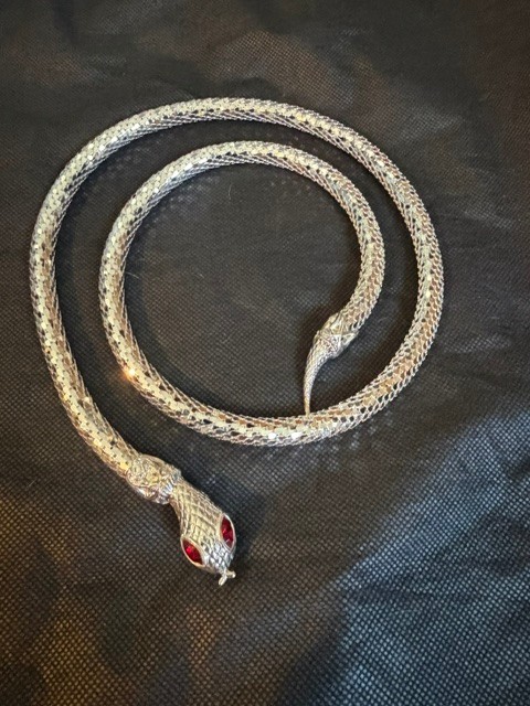 Vintage New Old Stock DL Auld Silver Tone Mesh Snake with Red Eyes Necklace/Belt