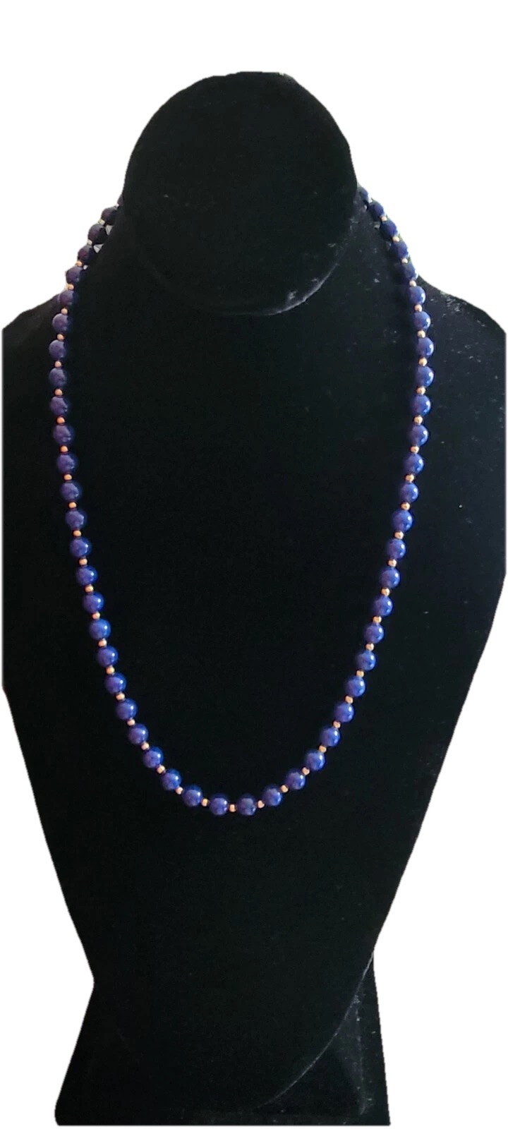 Vintage Classy 25 In Long 8mm Round Blue Lapis Necklace