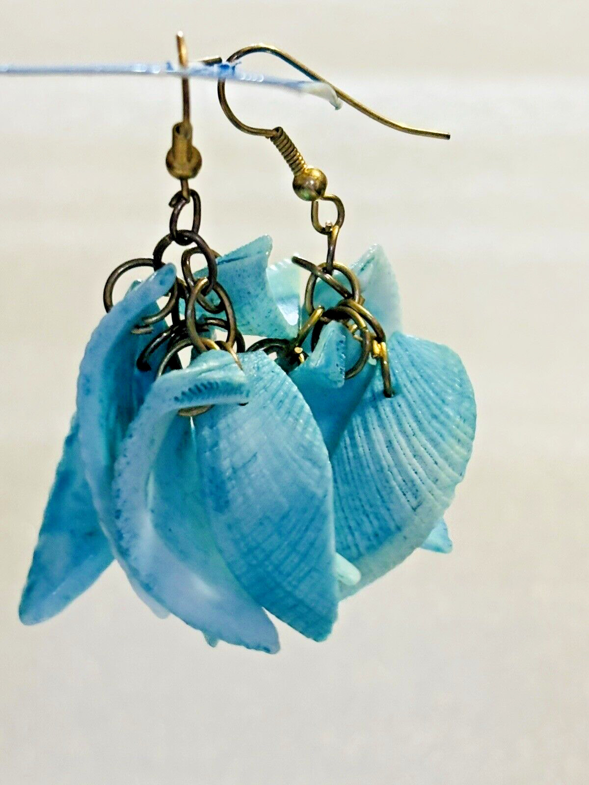 Sea SHELLS Hook EARRINGS pierced long dangle handmade Turquoise