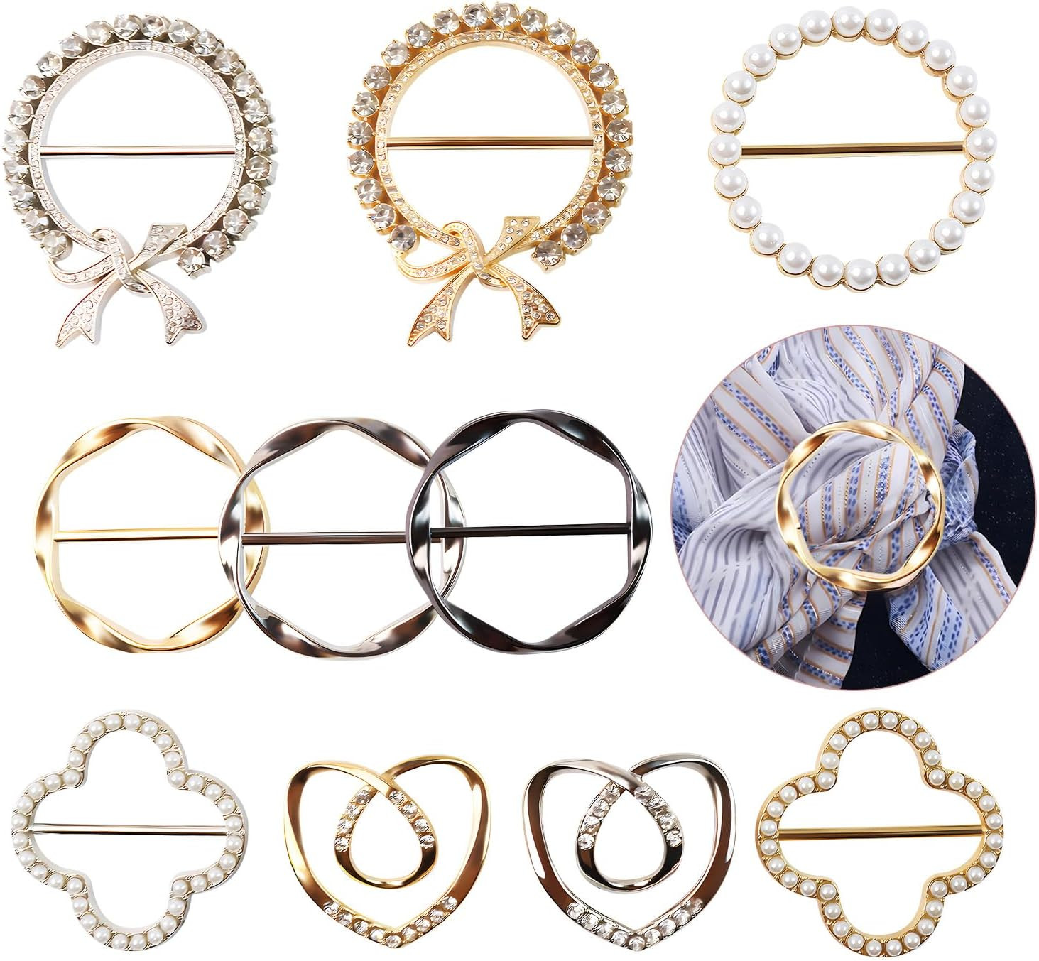 10 Pack Scarf Ring Clip T-Shirt Tie Clips for Women, Scarf Ring Clothes Corner K
