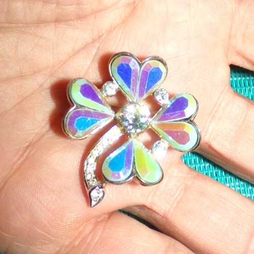 Jaw dropping and unusual 4 leaf clover shaped pin signed Crown Trifari-OMG!!