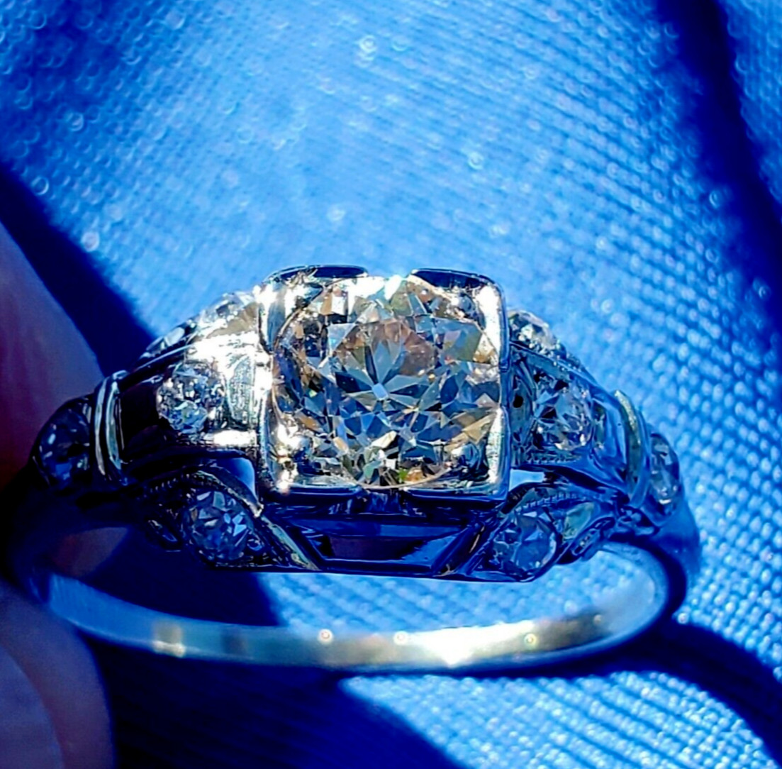 Original EARTH MINED DIAMOND ART Deco Engagement Ring SOLID 18K GOLD Solitaire 7