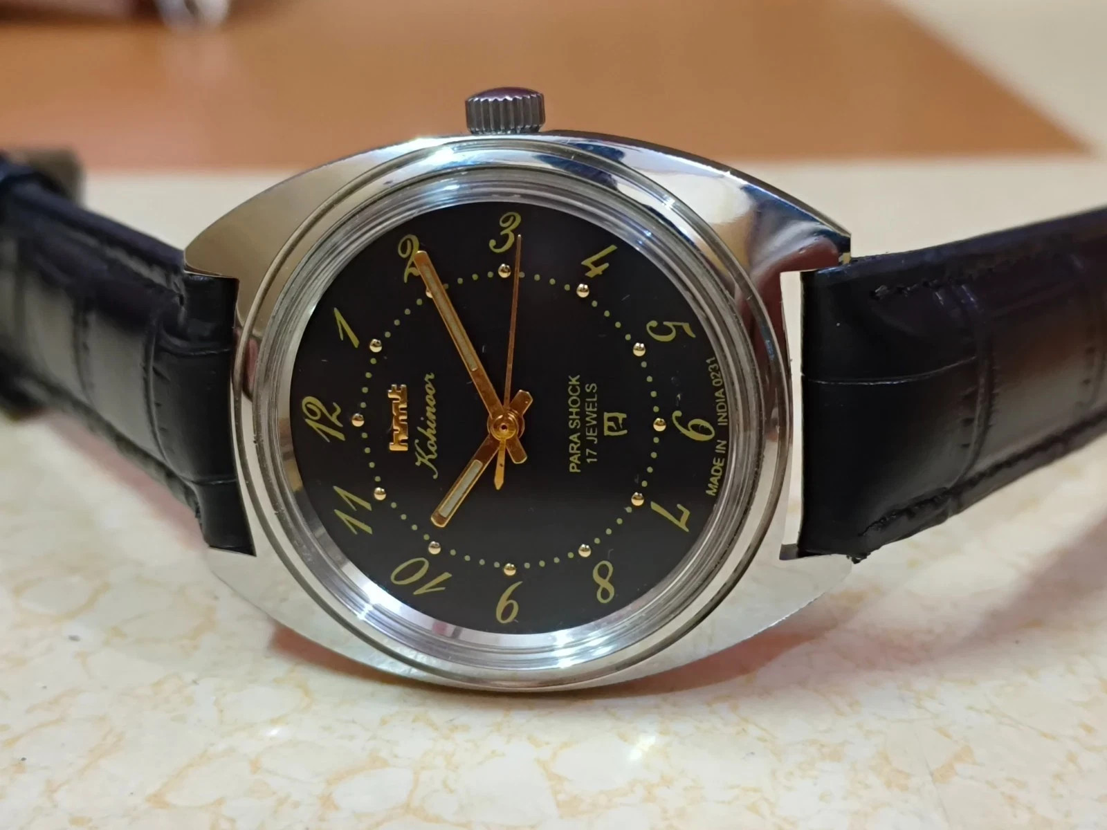 HMT Kohinoor Vintage Mechanical Watch Black Dial Hand Winding Indian Watch