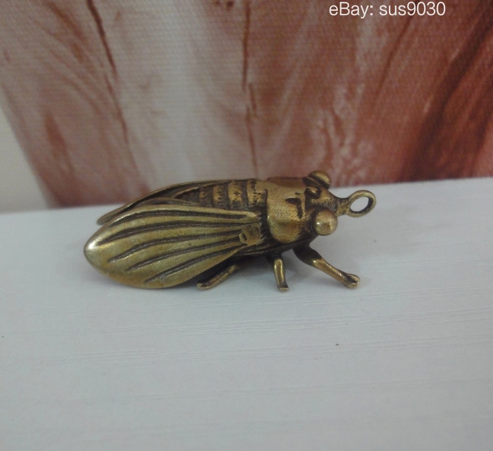 Solid Brass Copper Vivid Cicada Figurine Statue Pendant
