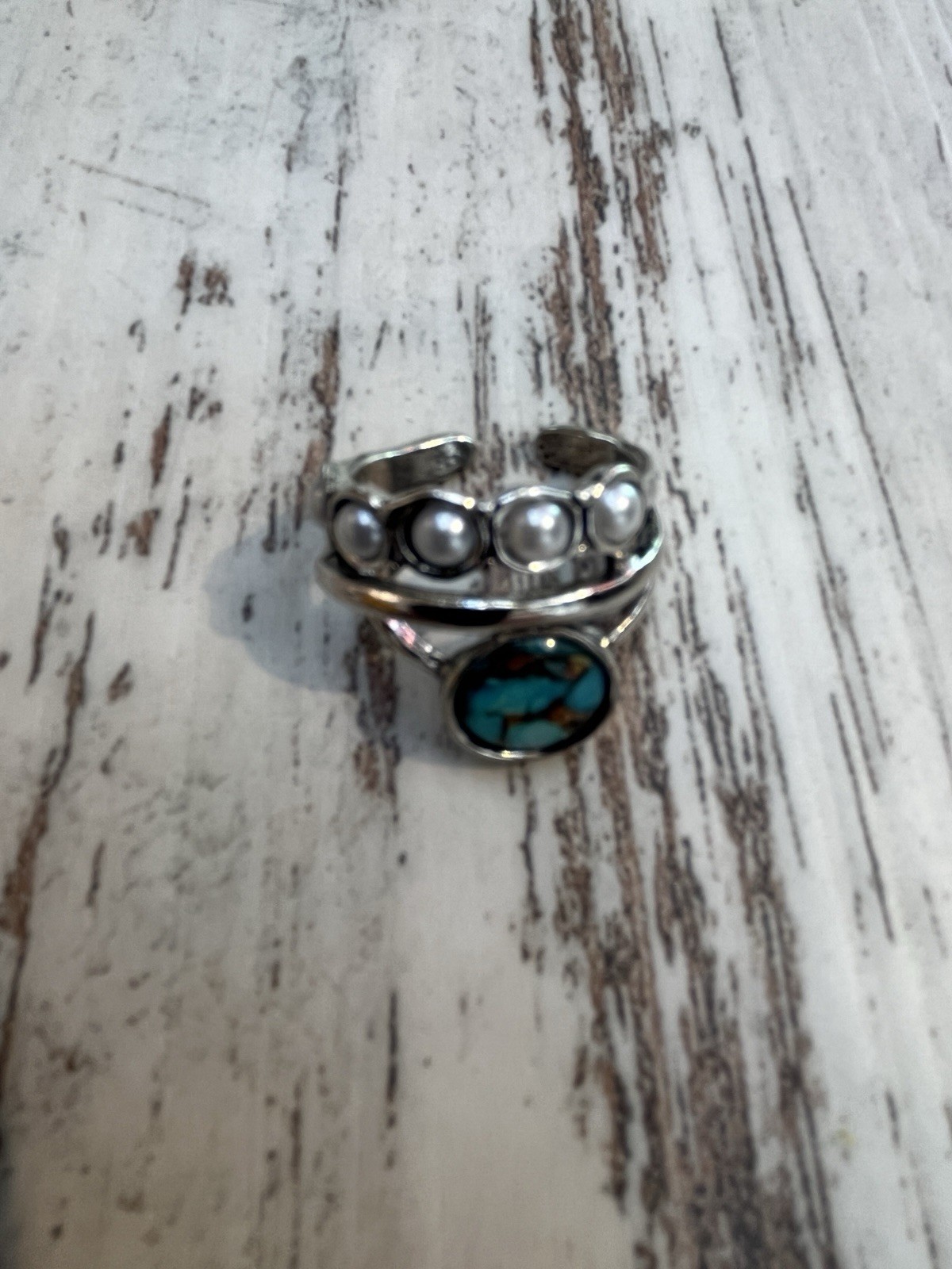 Bohemian Vintage Circular Imitation Turquoise & Moonstone Ring
