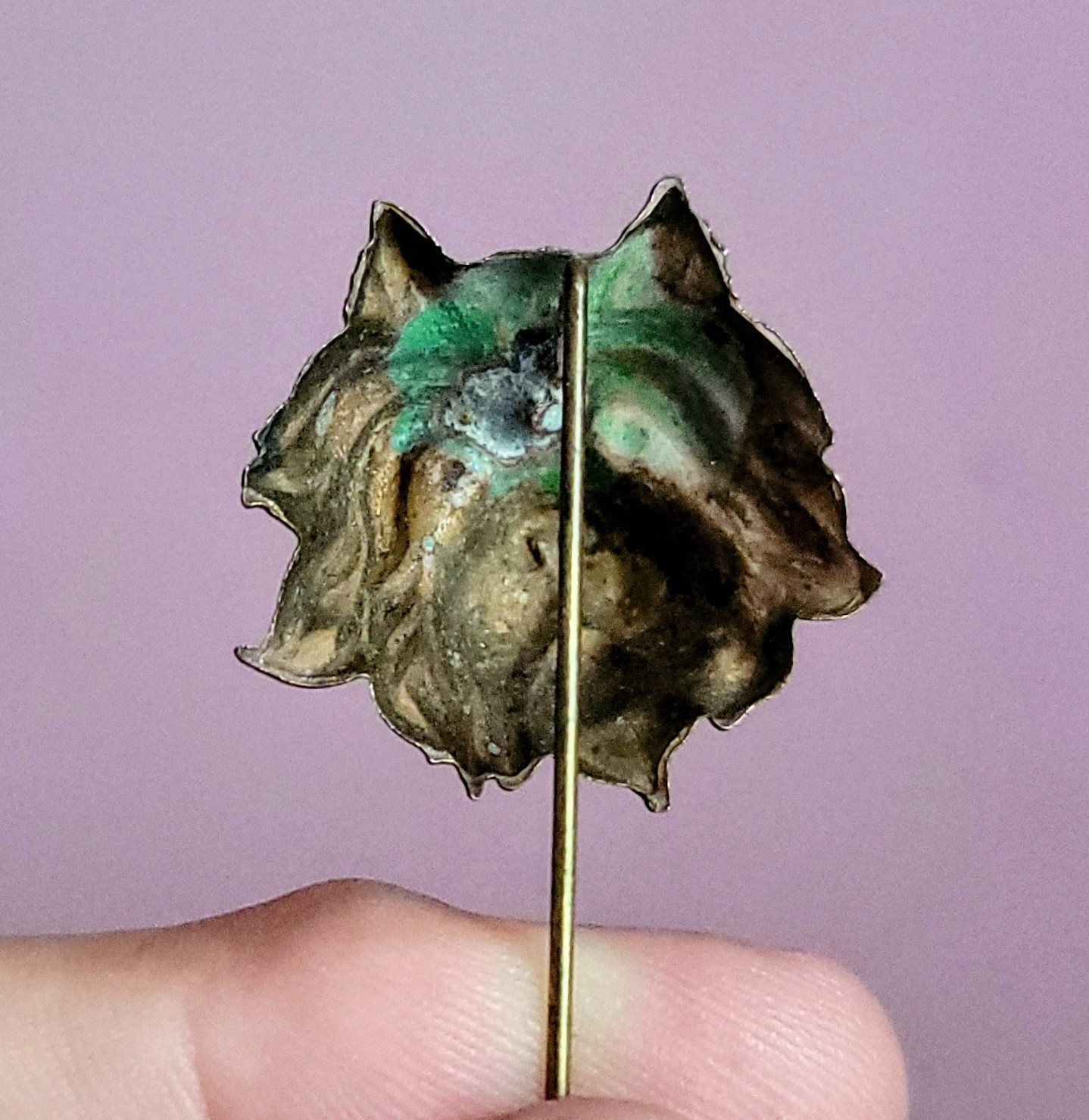 Antique Vintage Brass DOG HEAD Stickpin Stick Pin