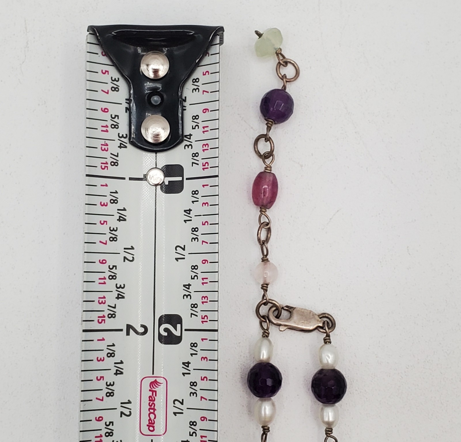 VTG 925 Pearl and Gemstone Jade Teardrop Necklace 18in Sterling Silver 12gtw