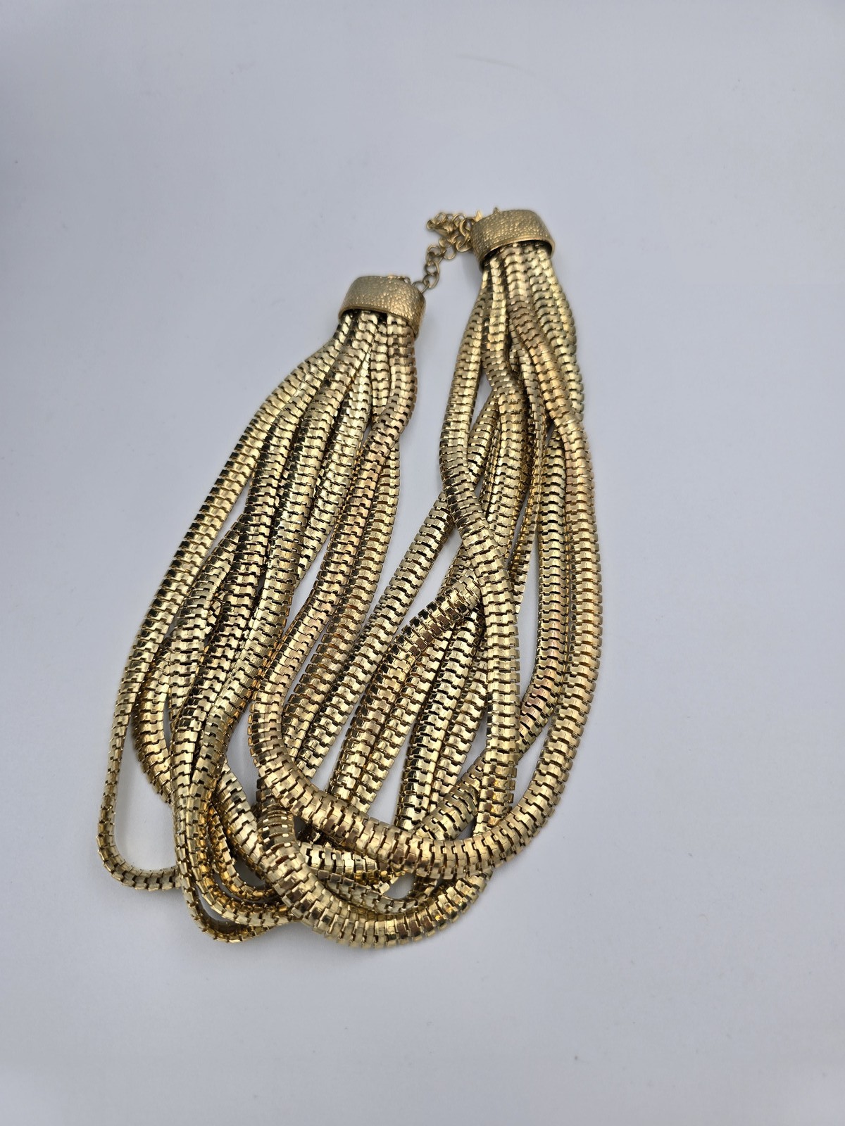 Vintage Multi-Strand Gold Tone Box Link Snake Chain Statement Necklace