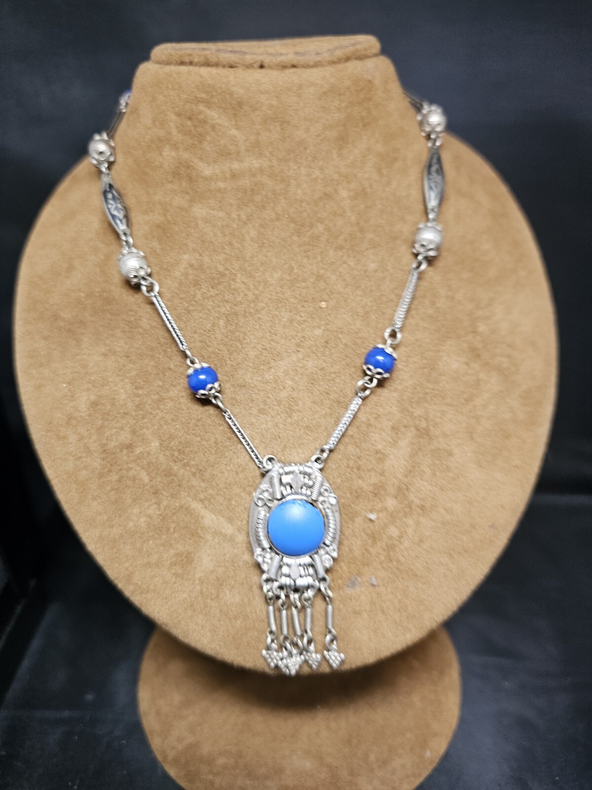 SILVER 800 TURQUOISE NECKLACE VINTAGE JEWELLERY COLLECTABLES GIFT