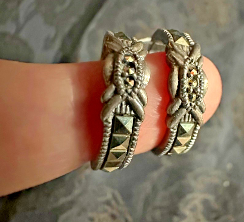 Judith Jack Sterling Silver Marcasite Studded Hoop Earrings