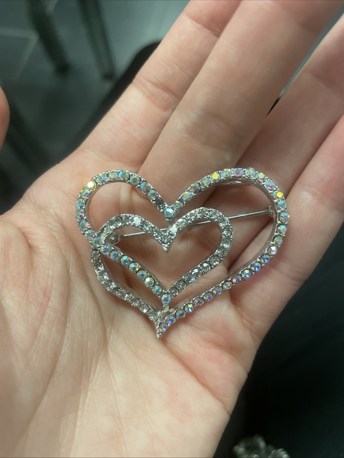Double Heart Pin (missing two stones)
