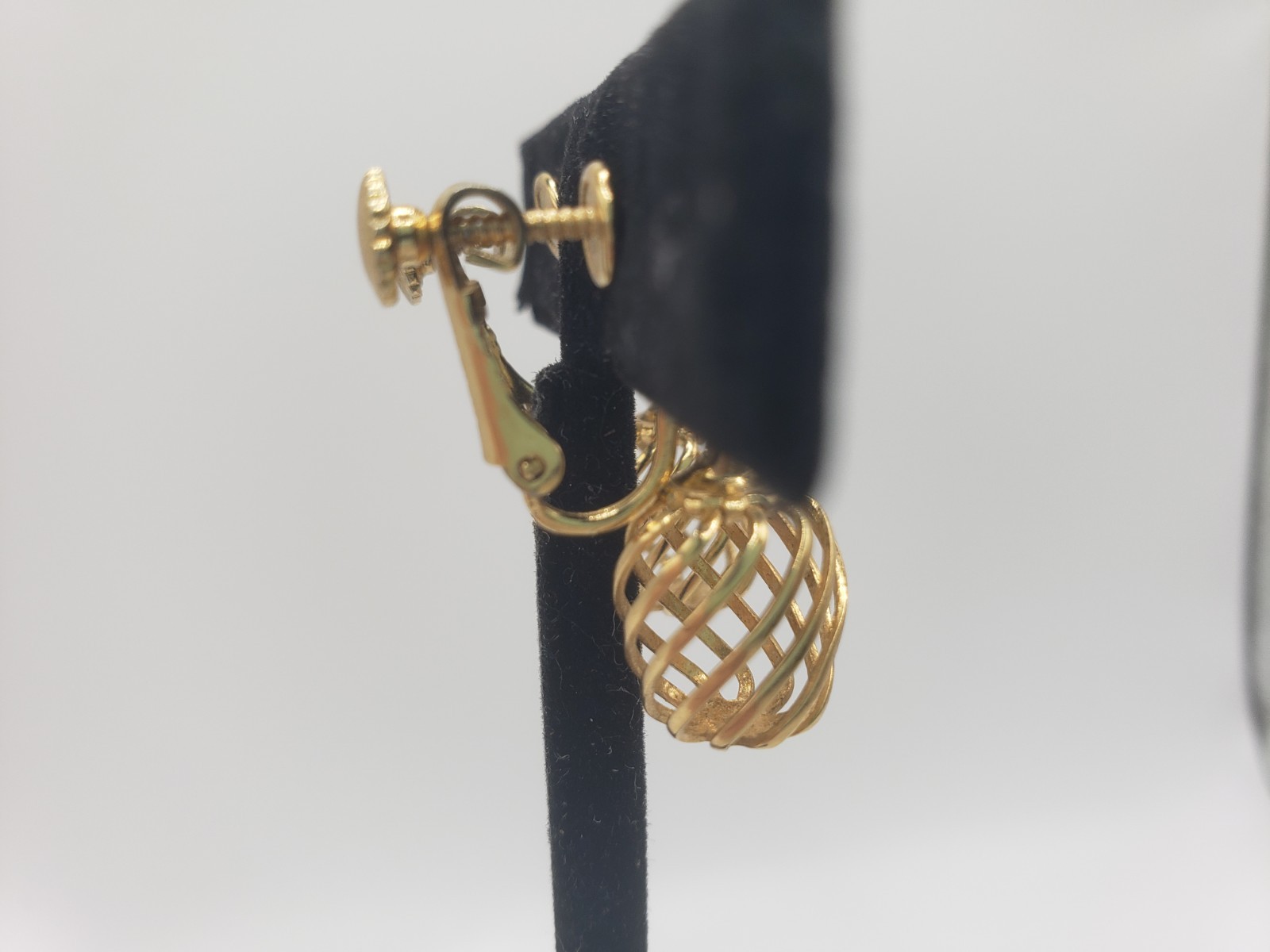 Napier Gold Tone Clip On Screw Back Dangle Drop Gold Birdcage Twist Earrings