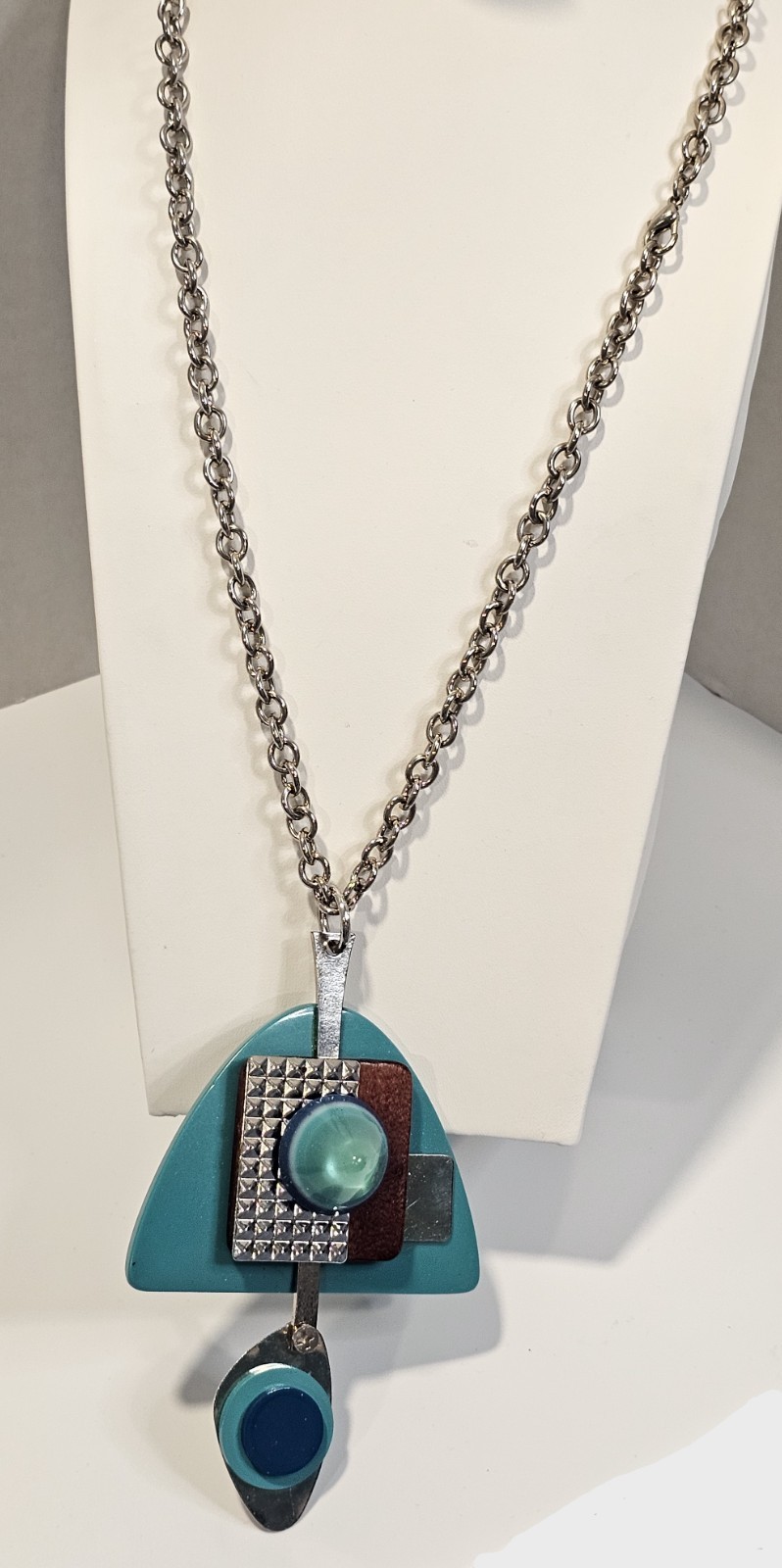 Modernist Abstract artisan pendant necklace turquoise color